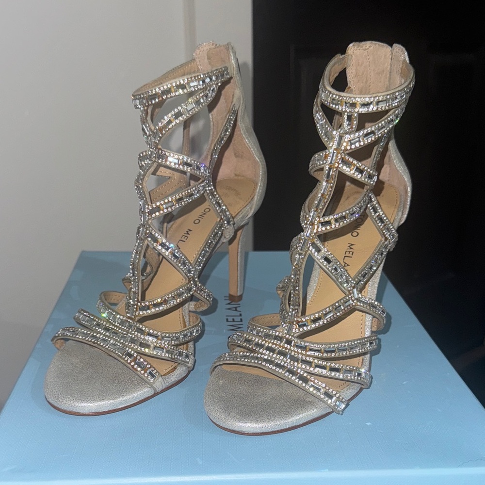 ANTONIO MELANI Silver Embellished Heels